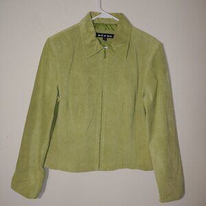Revue Suede Leather Full Zip Up Blazer Size 12 Mustard Green